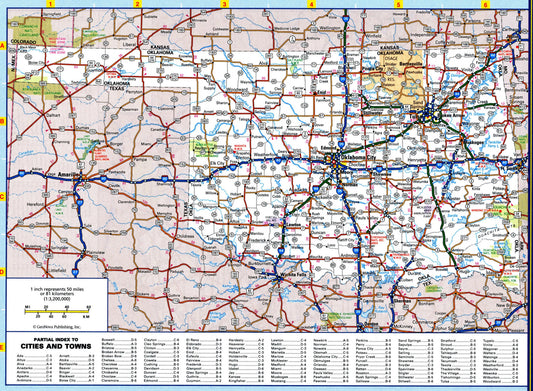 OKLAHOMA STATE COUNTY ROAD MAP GLOSSY POSTER PICTURE PHOTO BANNER city highway