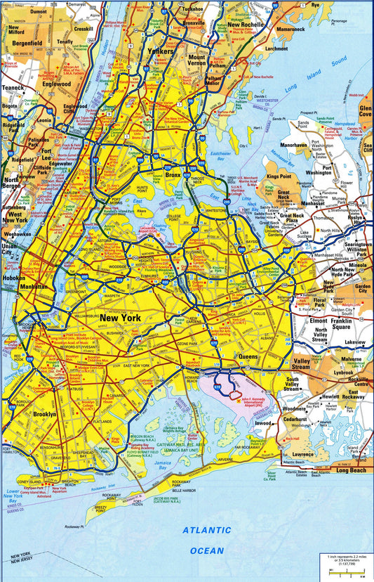 NEW YORK CITY Map East Glossy Poster Picture Photo Banner Print road manhattan