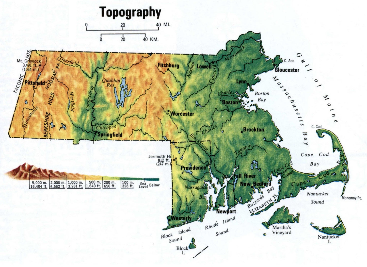 Massachusetts Topography Map Glossy Poster Picture Photo Print Banner Conversationprints