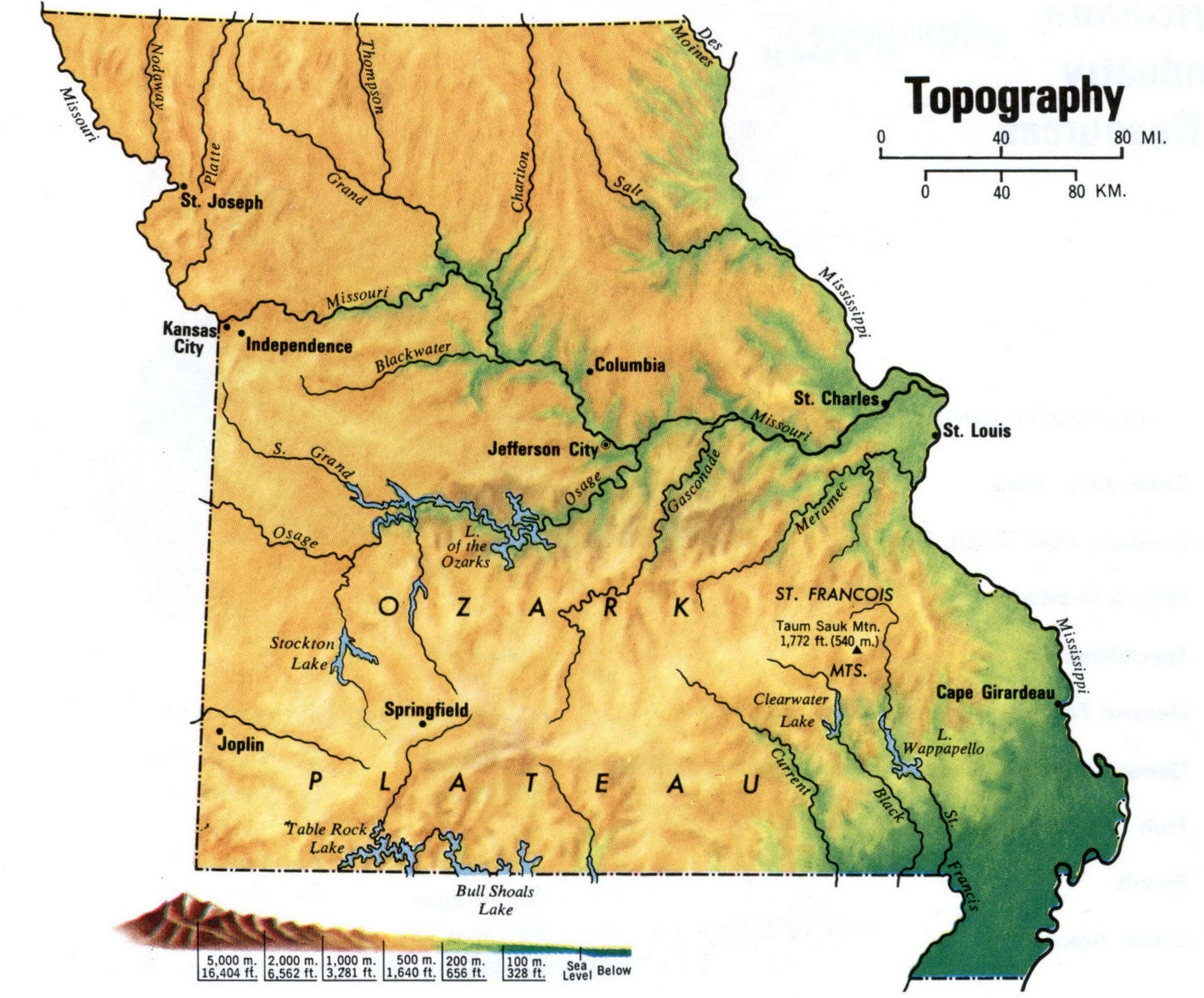Missouri Topography Map Glossy Poster Picture Photo Print Banner Conversationprints