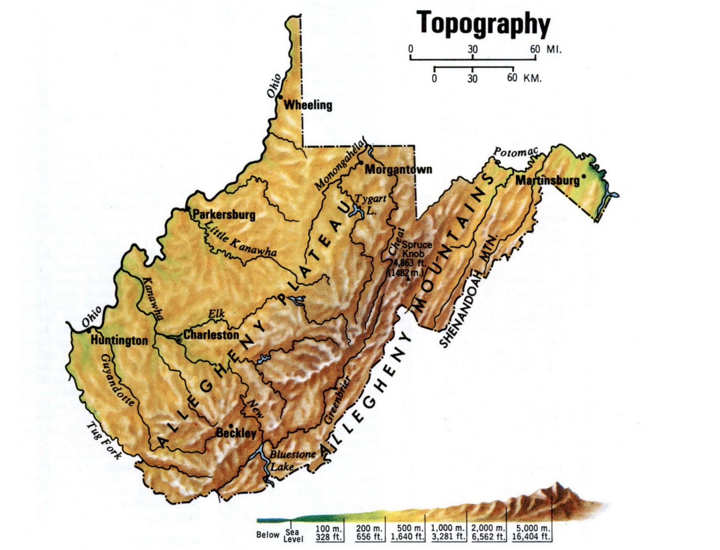 West Virginia Wv Topography Map Glossy Poster Picture Photo Print Banner Conversationprints