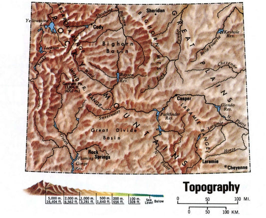 Wyoming Topography Map Glossy Poster Picture Photo Print Banner Wy Usa Conversationprints