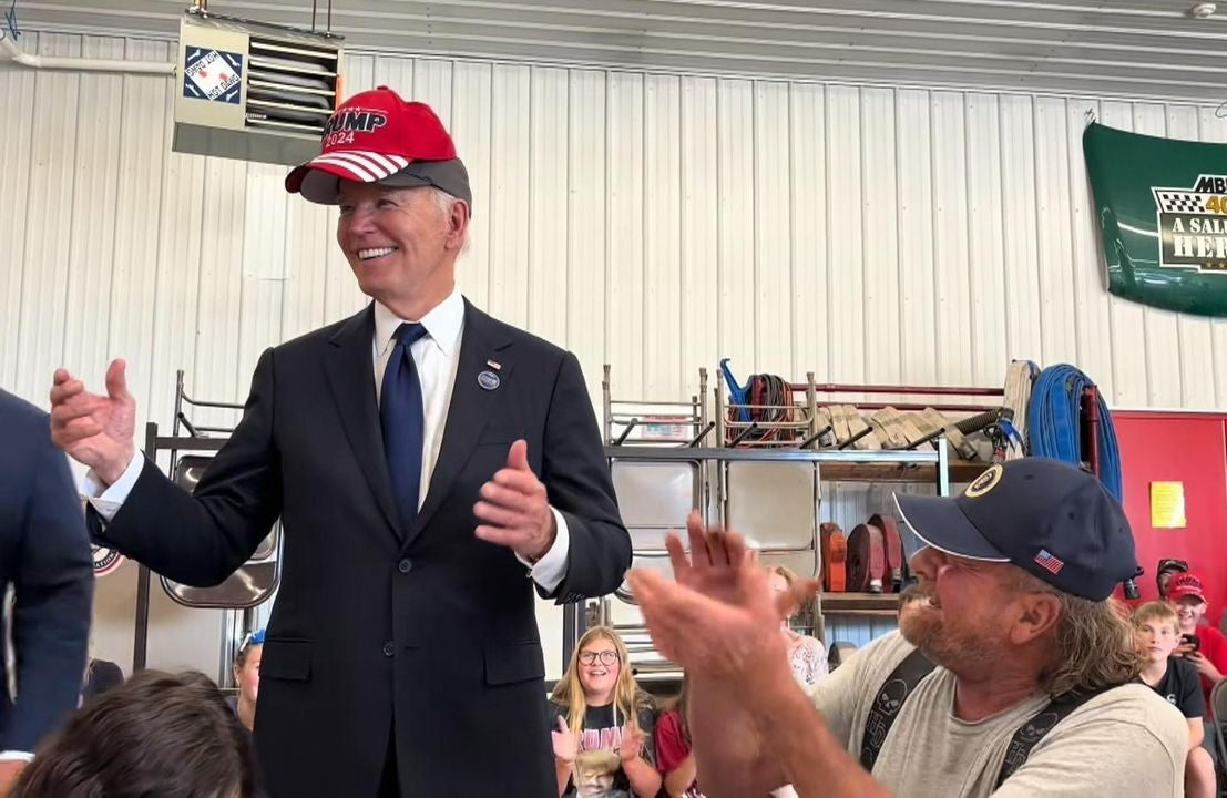 Joe Biden Wearing Trump Hat Glossy Poster Picture Photo Print Banner Conversationprints