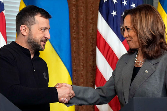 Zelenskyy Kamala Harris Handshake Glossy Poster Picture Photo Print Banner Conversationprints
