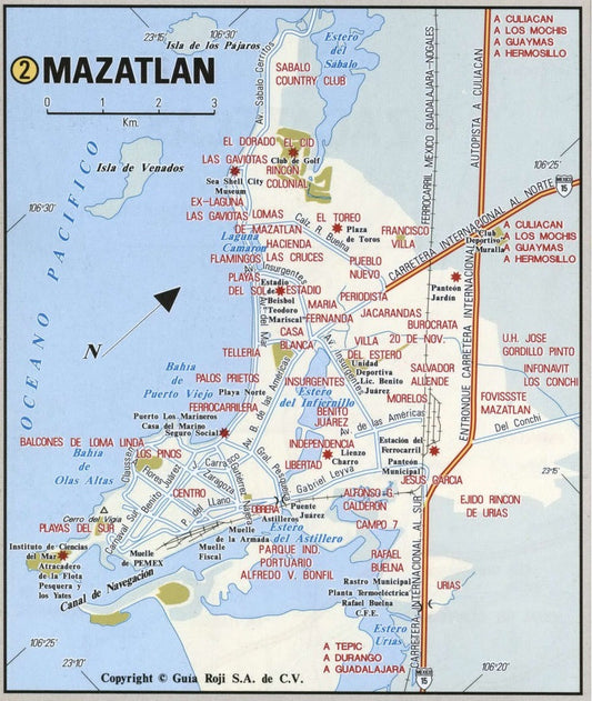 Mazatlan Mexico Road Map Glossy Poster Picture Photo Print Banner Conversationprints