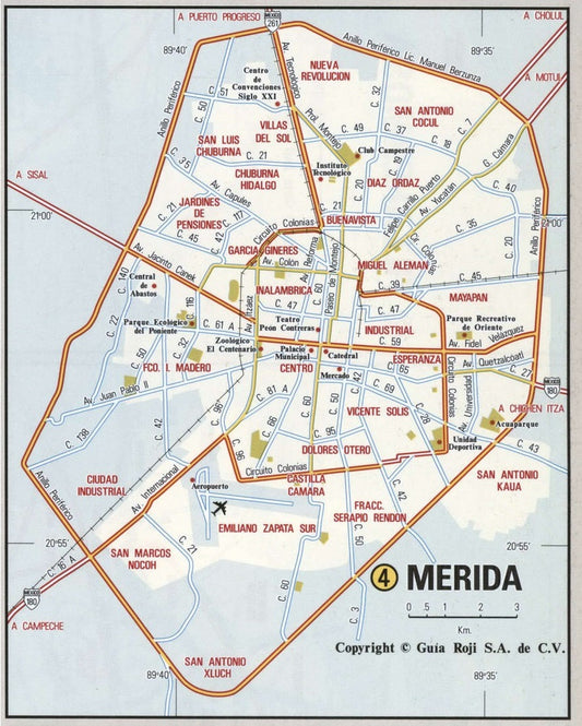 Merida Mexico Road Map Glossy Poster Picture Photo Print Banner Conversationprints