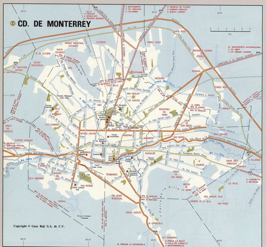 Monterrey Mexico Road Map Glossy Poster Picture Photo Print Banner Conversationprints