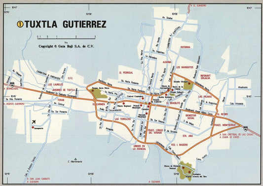Tuxtla Gutierrez Mexico Road Map Glossy Poster Picture Photo Print Banner Conversationprints