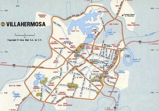 Villahermosa Mexico Road Map Glossy Poster Picture Photo Print Banner Conversationprints