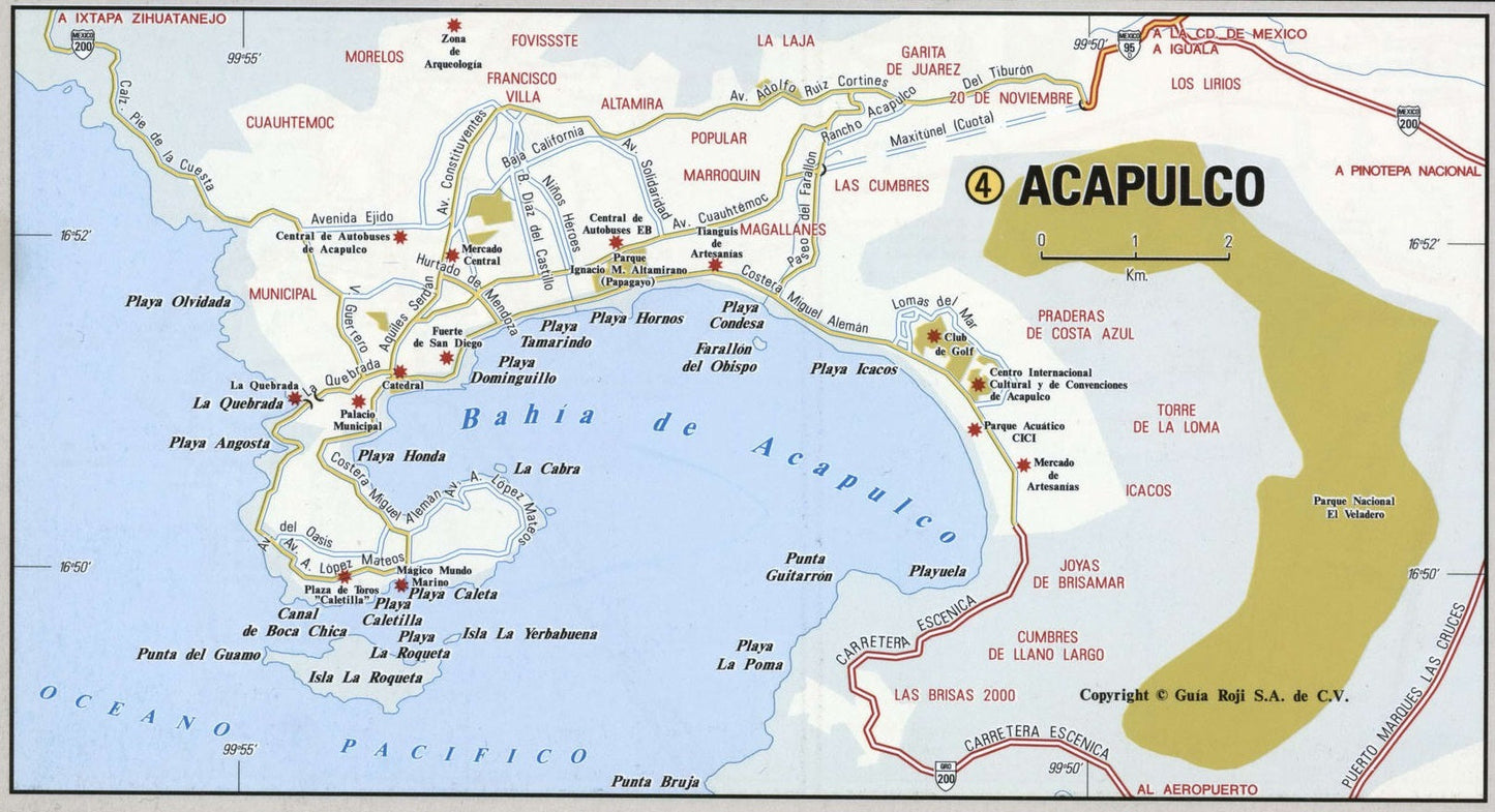 Acapulco Mexico Road Map Glossy Poster Picture Photo Print Banner Conversationprints