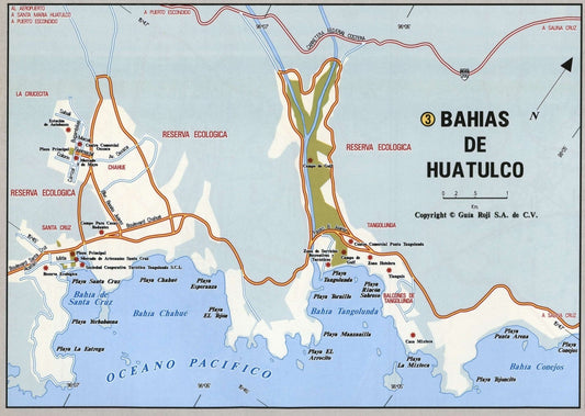 Bahias De Huatulco Mexico Map Glossy Poster Picture Photo Print Banner Conversationprints
