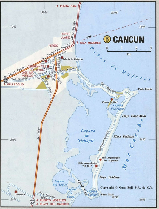 Cancun Mexico Road Map Glossy Poster Picture Photo Print Banner Conversationprints
