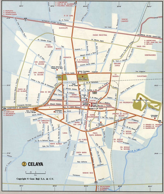 Celaya Mexico Road Map Glossy Poster Picture Photo Print Banner Conversationprints