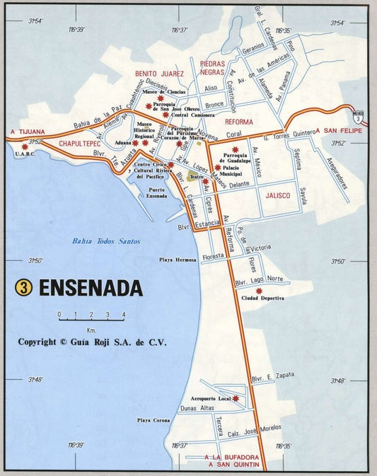 Ensenada Mexico Road Map Glossy Poster Picture Photo Print Banner Conversationprints