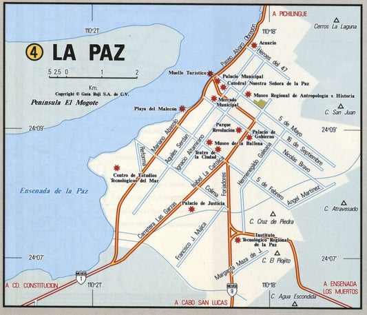 La Paz Mexico Road Map Glossy Poster Picture Photo Print Banner Conversationprints