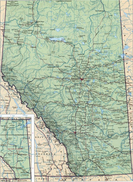 Alberta Canada Road Map Glossy Poster Picture Photo Print Banner Ab Ca Conversationprints