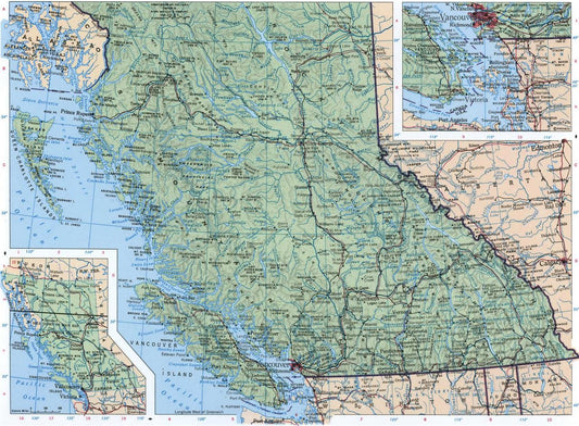 British Columbia Canada Road Map Glossy Poster Picture Photo Print Banner Conversationprints