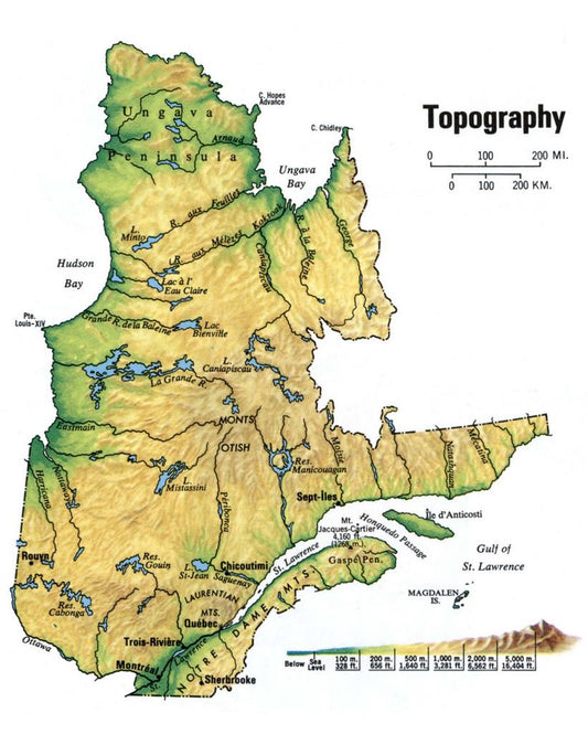 Quebec Canada Topographic Map Glossy Poster Picture Photo Print Banner Conversationprints
