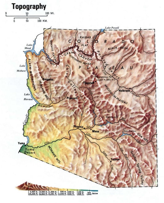 Arizona Topography Map Glossy Poster Picture Photo Print Banner Az Conversationprints