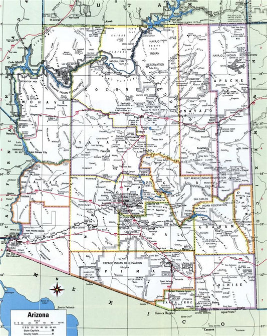Arizona Counties Road Map Glossy Poster Picture Photo Print Banner Az Conversationprints