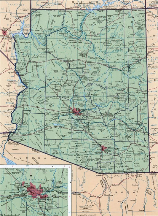 Arizona Geographical Map Glossy Poster Picture Photo Print Banner Az Conversationprints