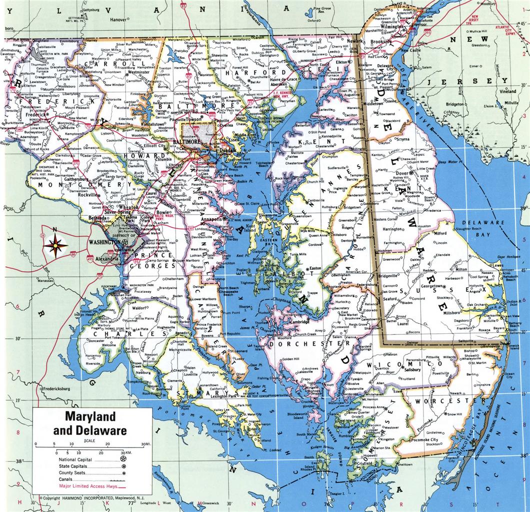 Maryland & Delaware Road Map Glossy Poster Picture Photo Print Banner Usa Conversationprints