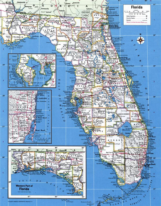 Florida Counties Road Map Glossy Poster Picture Photo Print Banner Fl Usa Conversationprints