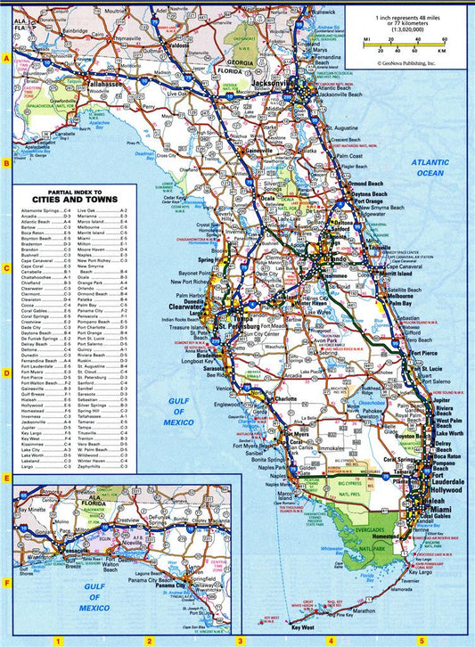 FLORIDA  ROAD MAP GLOSSY POSTER PICTURE PHOTO PRINT BANNER fl tallahassee