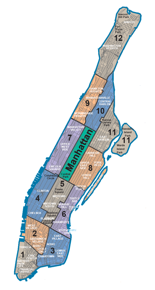 Manhattan Neighborhoods Map Nyc Glossy Poster Picture Photo Print Banner Conversationprints