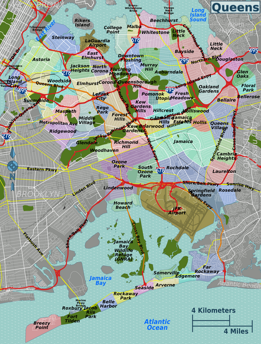 Queens Neighborhood Map New York Glossy Poster Picture Photo Print Banner Conversationprints