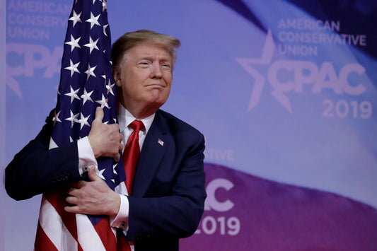 Trump Hugging Us Flag 2019 Glossy Poster Picture Photo Print Banner Conversationprints
