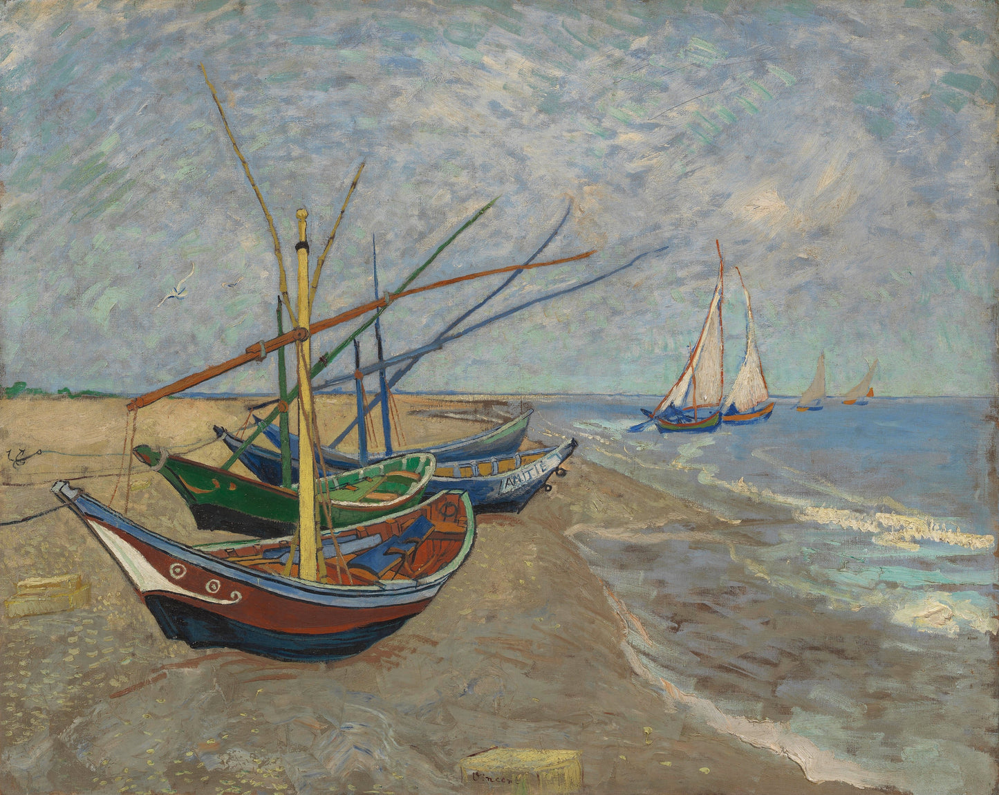 Van Gogh Fishing Boats On Beach Glossy Poster Picture Photo Print Banner  Conversationprints