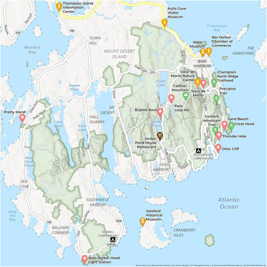 Acadia National Park Map Glossy Poster Picture Photo Print Banner  Conversationprints