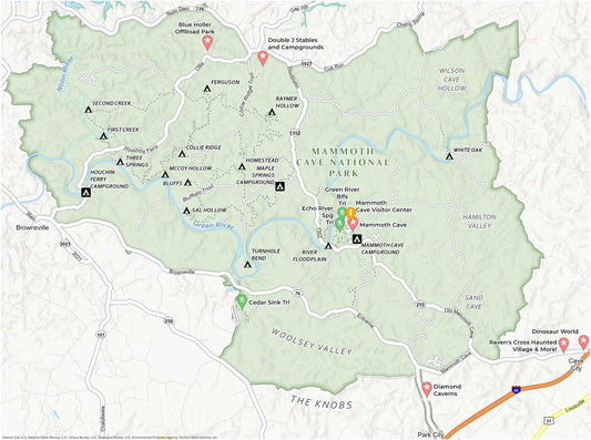 Mammoth Cave National Park Map Glossy Poster Picture Photo Print Banner  Conversationprints