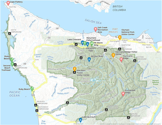 Olympic National Park Map Glossy Poster Picture Photo Print Banner  Conversationprints