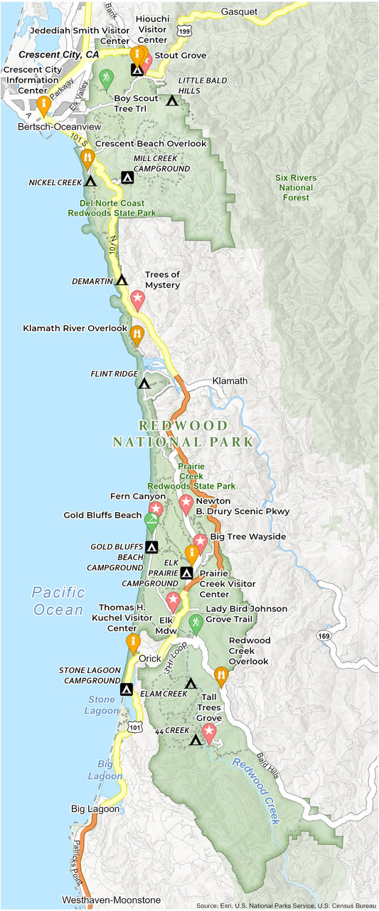 Redwood National Park Map Glossy Poster Picture Photo Print Banner  Conversationprints