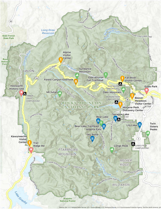Rocky Mountain National Park Map Glossy Poster Picture Photo Print Banner  Conversationprints