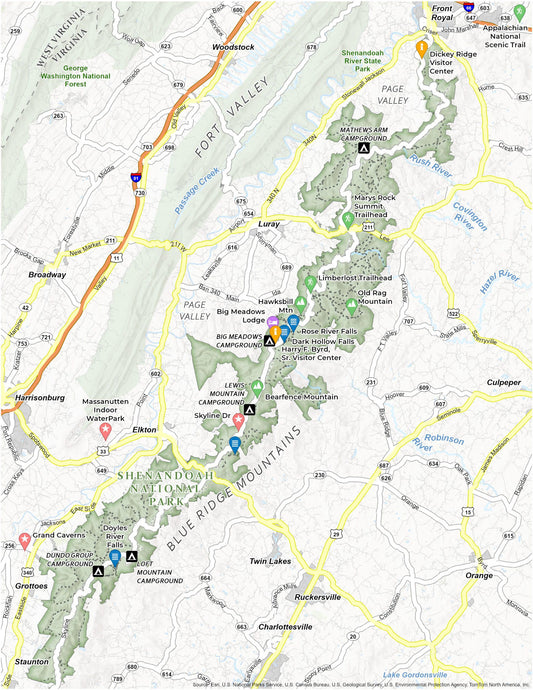 Shenandoah National Park Map Glossy Poster Picture Photo Print Banner  Conversationprints