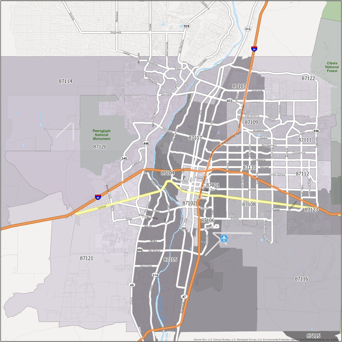 Albuquerque Zip Code Map Glossy Poster Picture Photo Print Banner 1 Conversationprints