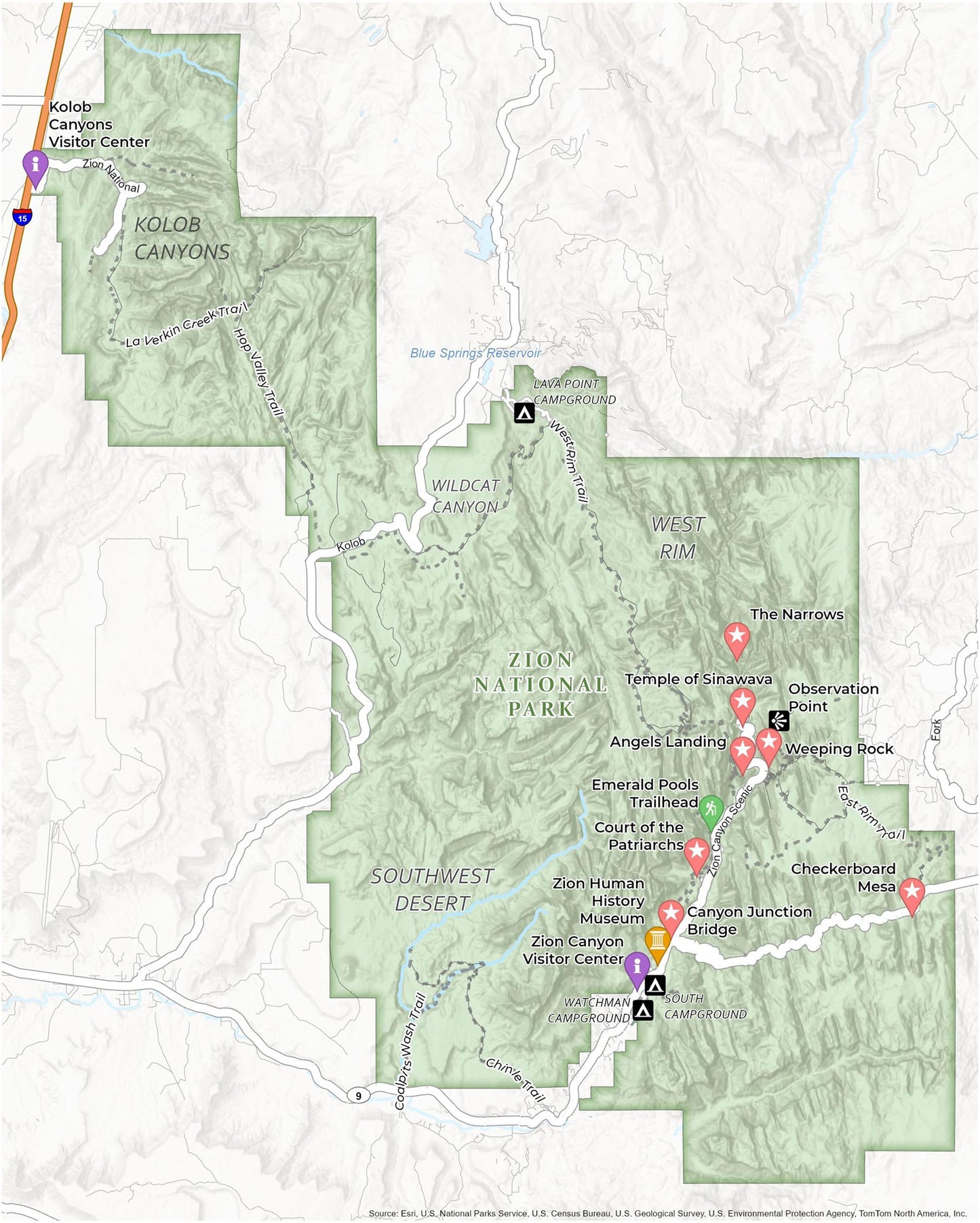 Zion National Park Map Glossy Poster Picture Photo Print Banner  Conversationprints