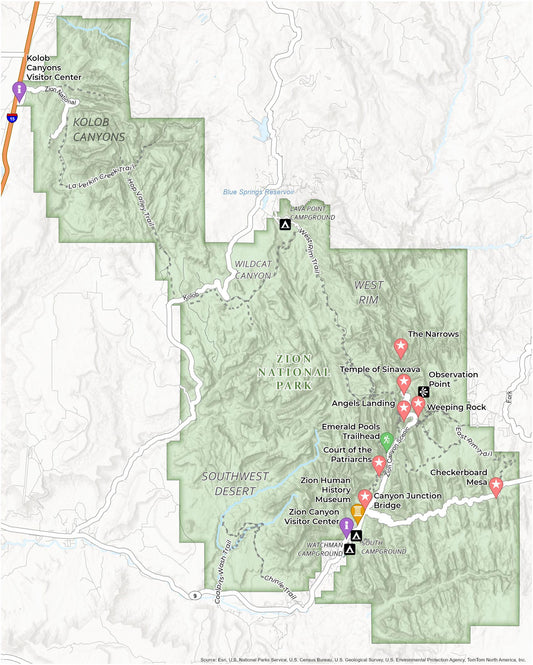 Zion National Park Map Glossy Poster Picture Photo Print Banner  Conversationprints