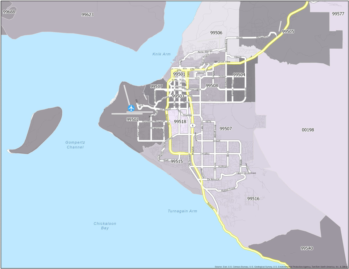 Anchorage Zip Code Map Glossy Poster Picture Photo Print Banner  Conversationprints