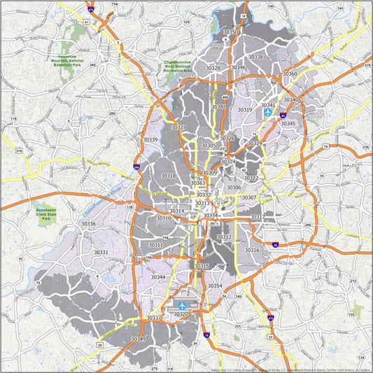 Atlanta Zip Code Map Glossy Poster Picture Photo Print Banner 1 Conversationprints
