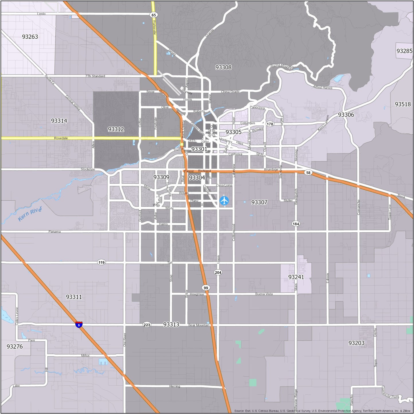 Bakersfield Zip Code Map Glossy Poster Picture Photo Print Banner  Conversationprints