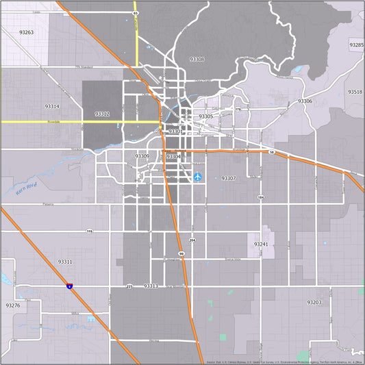 Bakersfield Zip Code Map Glossy Poster Picture Photo Print Banner  Conversationprints