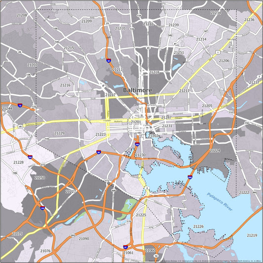 Baltimore Zip Code Map Glossy Poster Picture Photo Print Banner  Conversationprints