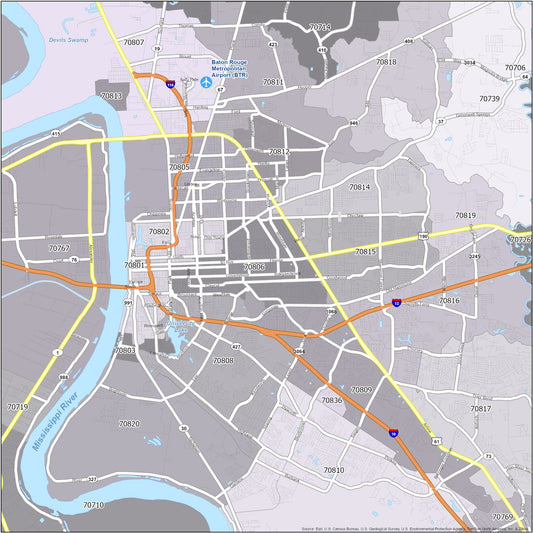 Baton Rouge Zip Code Map Glossy Poster Picture Photo Print Banner  Conversationprints