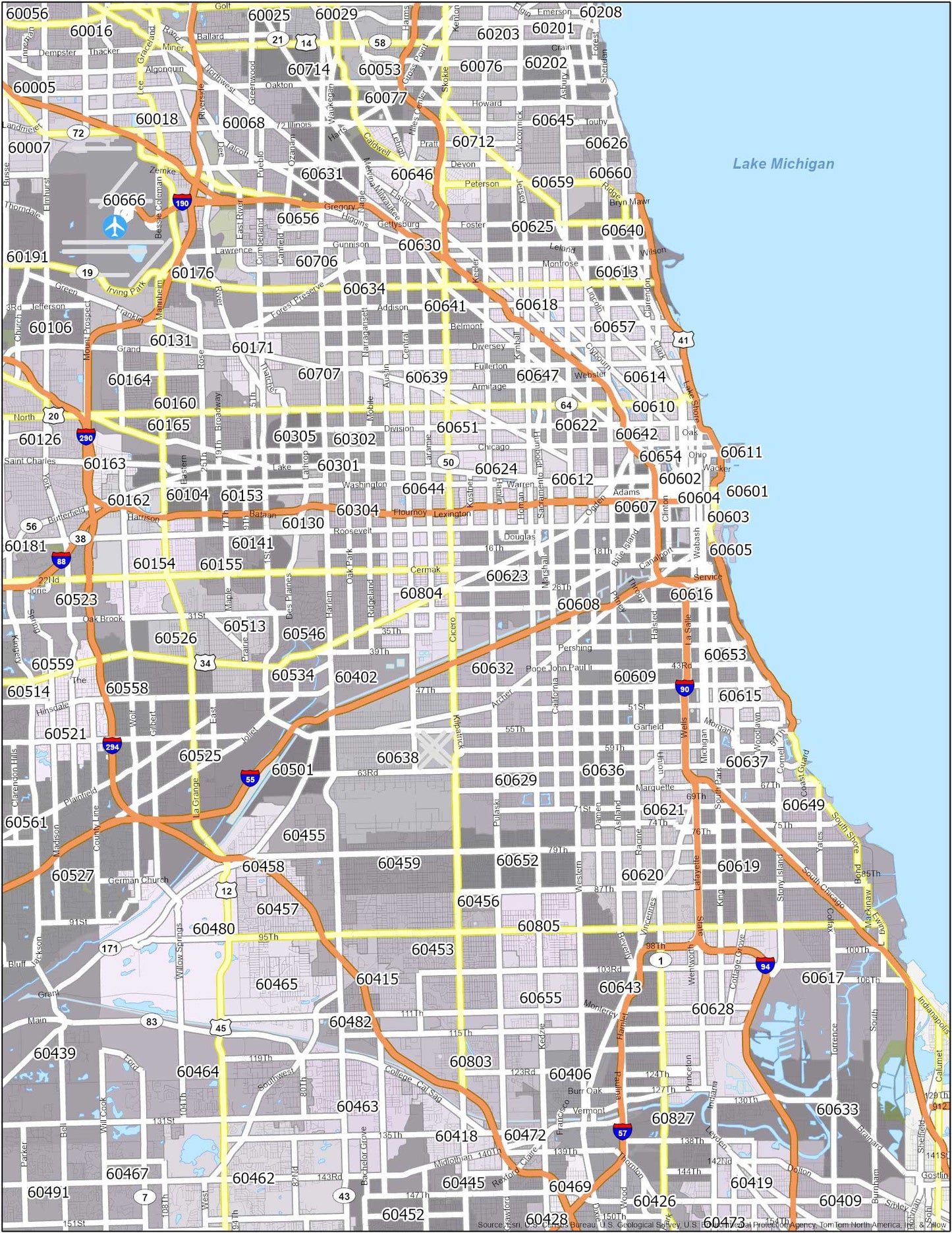 Chicago Zip Code Map Glossy Poster Picture Photo Print Banner  Conversationprints
