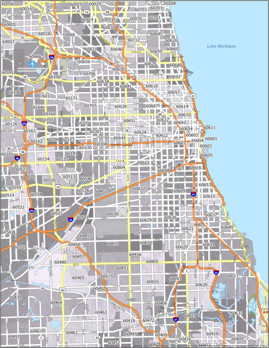 Chicago Zip Code Map Glossy Poster Picture Photo Print Banner  Conversationprints