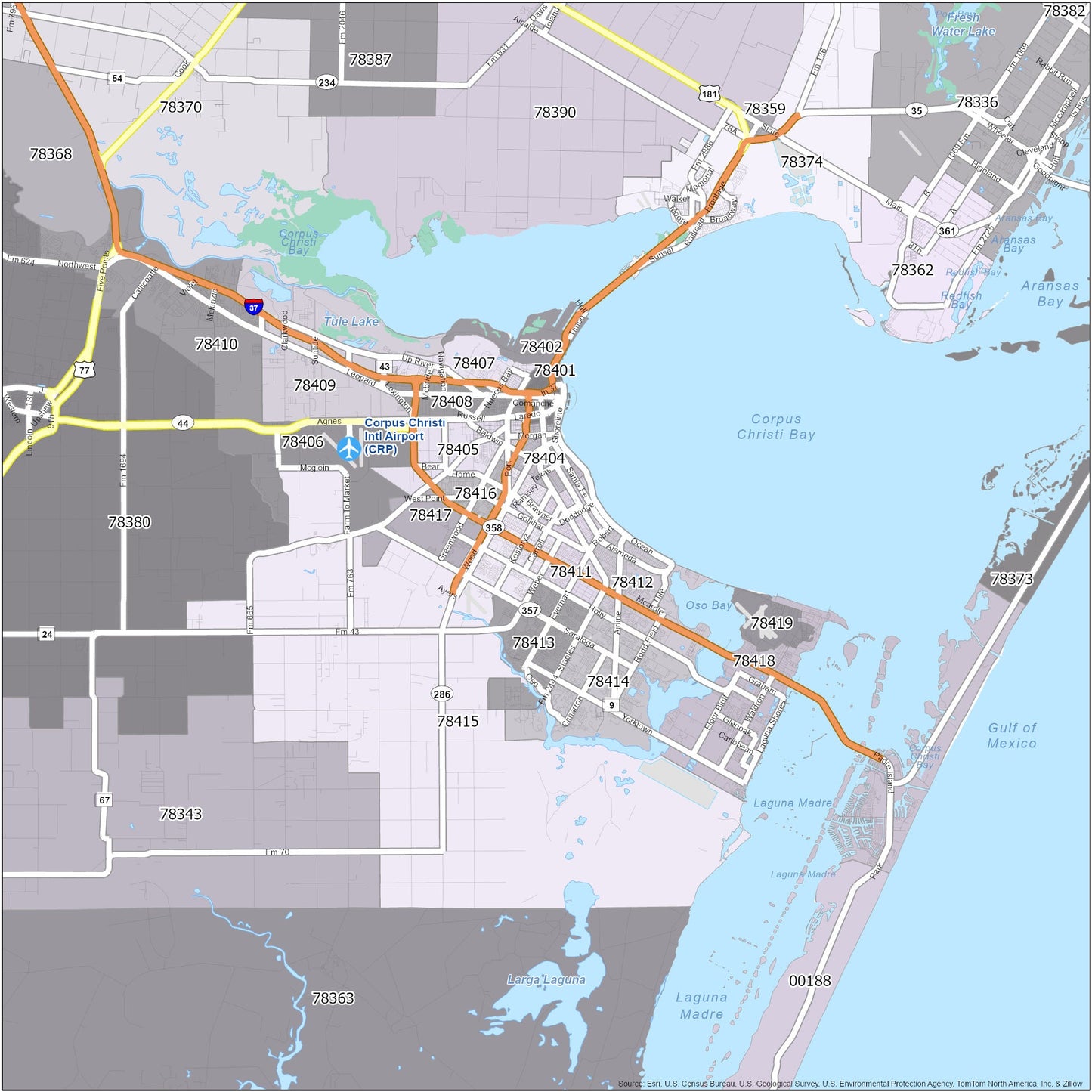 Corpus Christi Zip Code Map Glossy Poster Picture Photo Print Banner  Conversationprints